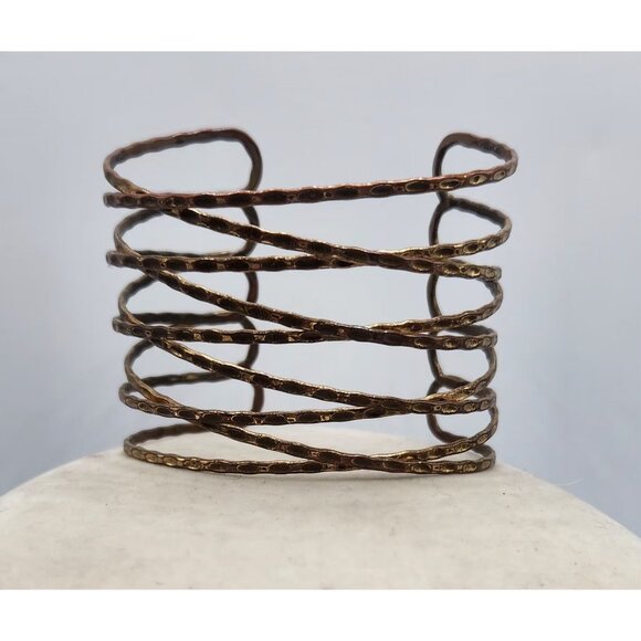 criss-cross Brass Tone cuff bracelet vintage - Picture 3 of 4